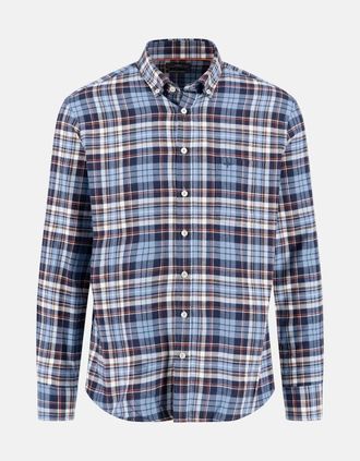 Fynch-Hatton Mens Button Down Check Pattern Flannel Shirt Navy - Size: 38/Regular