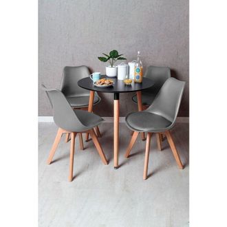 Regalos Miguel Black Friday - Conjunto Mesa Tower Redonda 80 Cm Negra Y Pack 4 Sillas Synk Basic - Gris
