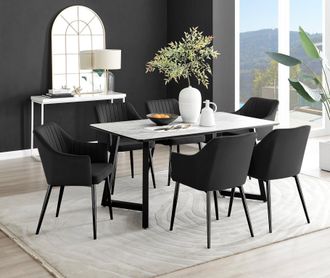 Furniturebox Carson White Marble Effect Dining Table & 6 Calla Black Leg Chairs