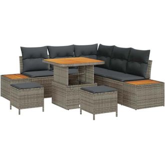 vidaXL Conjunto De Sof&aacute; De Jard&iacute;n Con Coj&iacute;n 8 Pcs Gris Polirat&aacute;n Vidaxl
