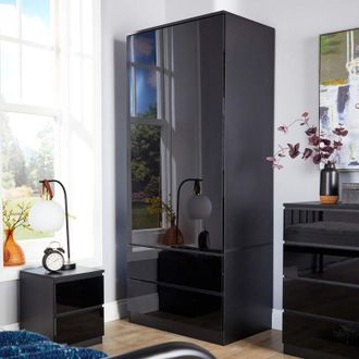 Home Source Industries Home Source - Black 2 Door 2 Drawer Wardrobe Storage Cabinet Modern Bedroom Furniture Unit