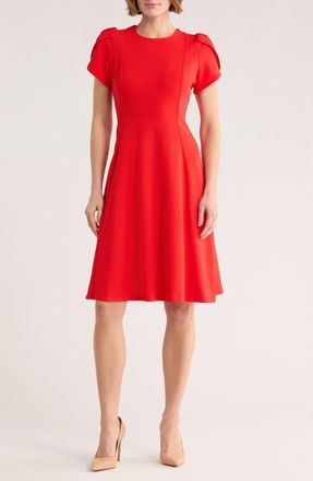 Calvin Klein Tulip Sleeve Midi Dress in Tango at Nordstrom Rack, Size 14