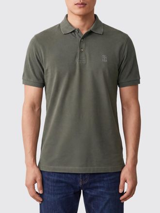 Brunello Cucinelli Polo in cotone a maniche corte con logo ricamato