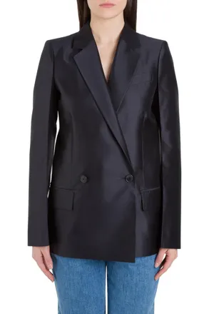 Givenchy Blue Solid Notched Lapel Blazer