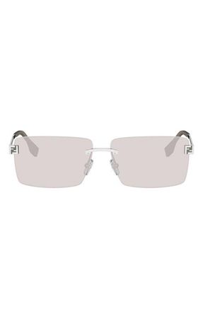 Fendi Sky Rimless Rectangular Sunglasses in Shiny Palladium /Brown Mirror at Nordstrom