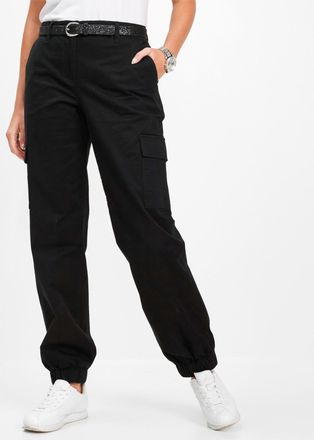 Bonprix Cargohose BONPRIX, Damen, Gr. 38, N-Gr, schwarz, Web, Obermaterial: 97% Baumwolle, 3% Elasthan, loose fit, Hosen Cargohose, aus Baumwolle mit Elasthan
