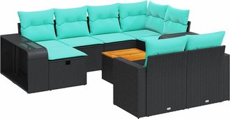 vidaXL Set De Sof&aacute;s De Jard&iacute;n 11 Pzas Y Cojines Rat&aacute;n Sint&eacute;tico Negro Vidaxl