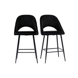 Miliboo Miliboo - Set De 2 Taburetes De Cocina De Terciopelo Negro Y Metal 65 Cm Cosette