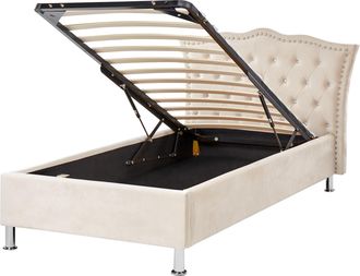 Beliani Cama Con Almacenaje De Terciopelo Beige Plateado 90 X 200 Cm Botones Metz