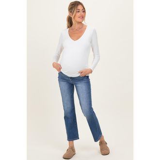 Pinkblush Medium Wash Ankle Straight Leg Maternity Jeans in Blue at Nordstrom, Size 26 29