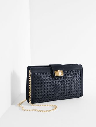 Talbots Leather Trim Caning Clutch - Blue - 001 Talbots