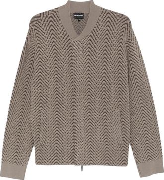 Emporio Armani Chevron Blouson Jas - Heren - V-hals truien - Bruin - XL - Wol - Truien & Vesten