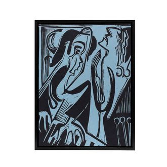 Artery8 Abstract Pianist & Singer Kirchner Black Framed Canvas Art Print in Blue | Size: W24 x H32