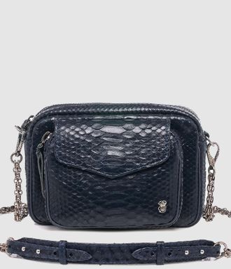 CLARIS VIROT Sac Big Charly Python Navy Argentée