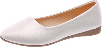 Generic Womens Pointed Toe Flat Dress Shoes for Women Ballet Flat with Smooth Leather Upper for Work Formal Occasions Comfortable Work Loafers (White, 6.5)