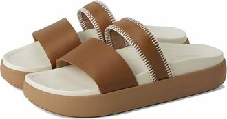 Olukai Womens Pae Leather Slide Sandals In Tan/white Sand