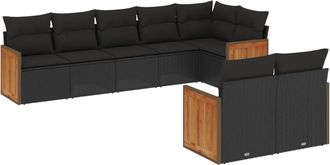 vidaXL Set De Sof&aacute;s De Jard&iacute;n 8 Piezas Y Cojines Rat&aacute;n Sint&eacute;tico Negro Vidaxl