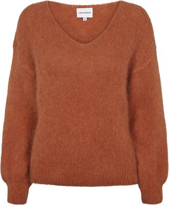 Americandreams Milana LS Alpaca Pullover - Dames - V-hals truien - Bruin - S - Wol - Truien & Vesten