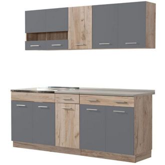 Dmora Cucina Completa Bornago, Cucinino 2 Cassetti, 5 Ripiani, 10 Ante, Nero Antracite