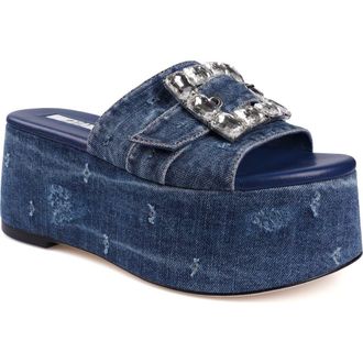 Zigi Soho Alena Platform Wedge Slide Sandal in Blue at Nordstrom, Size 11