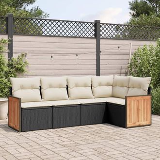 vidaXL Set De Muebles De Jard&iacute;n 5 Pzas Y Cojines Rat&aacute;n Sint&eacute;tico Negro Vidaxl