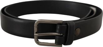 Dolce & Gabbana Calf Leather Classic Logo Metal Buckle Belt - unisex - Riemen - Zwart - ONE Size - Leer - Accessoires