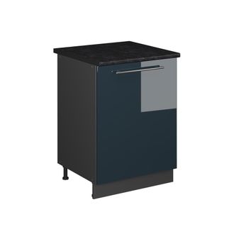 Vicco Mueble Bajo De Cocina Fame-line, Azul Oscuro Alto Brillo/antracita, 60 Cm 1 Puerta Con Encimera, Vicco