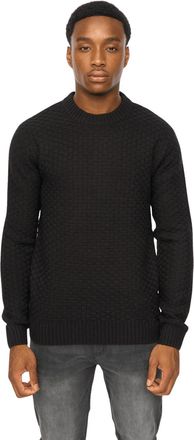 Duck and Cover Mens Matera Crew Knit Jumper - Textured Acrylic Blanket Weave Knit - Black - L