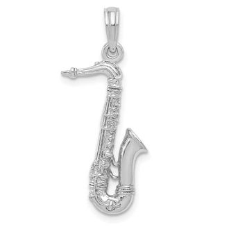 Diamond2Deal 14K White Gold Solid Polished 3-D Saxophone Charm Pendant