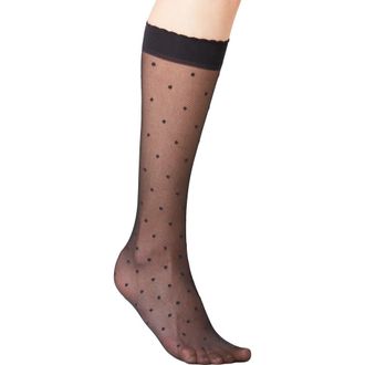 Falke Polka Dot Mesh Knee Socks in Black at Nordstrom, Size 35-38