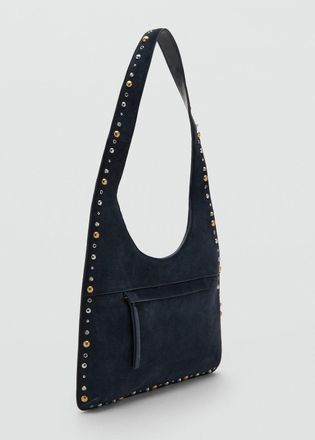 Mango Borsa a spalla in serraje con borchie navy - Donna - Taglia unica - MANGO