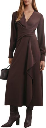 Reiss Mira Drape Detail Long Sleeve Dress in Burgundy at Nordstrom, Size 10 Us
