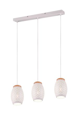 Reality Bidar Sospensione 3 Diffusori Metallo Bianco Taglio Laser Con Inserto In Legno L. 71cm Attacco E27
