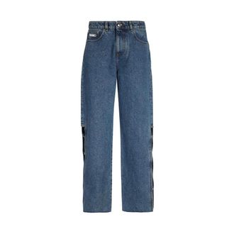 GCDS Wide Jeans, female, Blue, W25, Wide-leg jeans with bottom side slits