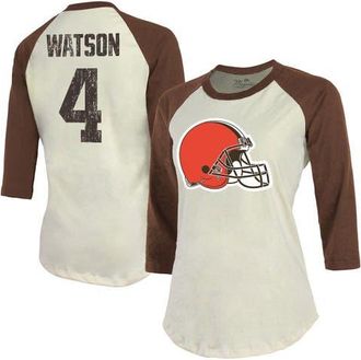 Majestic Threads Womens Majestic Threads Deshaun Watson Cream/Brown Cleveland Browns Name & Number Raglan 3/4 Sleeve T-Shirt at Nordstrom, Size Xx-Large
