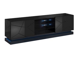 Mirjan24 Mueble Tv Charlotte 128, Negro + Negro Brillante, 200x57x40cm, Led