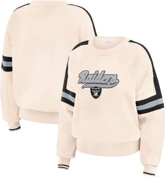 WEAR by Erin Andrews Womens WEAR by Erin Andrews Cream Las Vegas Raiders Stripe Pullover Sweater at Nordstrom, Size Xx-Large