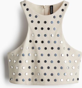 H&M Crop-Top mit Nieten - Beige