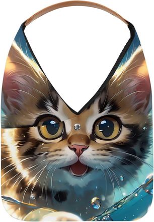 Generic Lovely Cat Swims Underwater Reusable Lightweight Grocery Bags - Foldable Into Compact Pouch, Washable & Sturdy, Multipurpose for Shopping and Travel