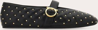 Ferragamo Women Studded Gancini buckle ballet flat Black Size 2.5
