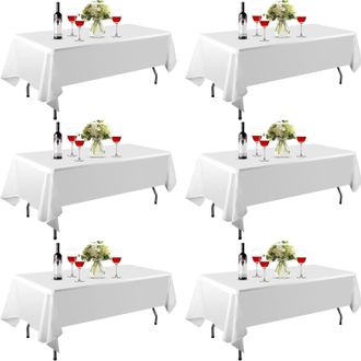 OEM Juego De 6 Manteles Rectangulares De Poli&eacute;ster, 152x260 Cm, Gruesos Y Resistentes A Las Manchas, Negro/blanco/boda