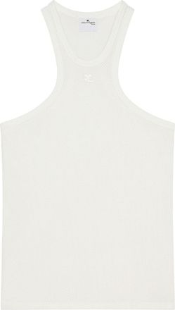 Courr&egrave;ges Racerback T-Shirt with Embroidered Logo in White