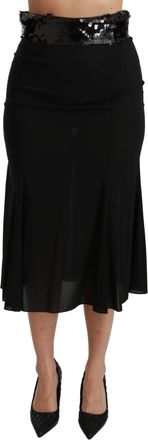 Dolce & Gabbana Womens Black High Waist Mermaid Midi Silk Skirt Polyester Elastane