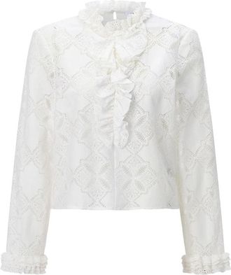 Rich & Royal Romantische blouse met ruches - Dames - Blouses - Wit - L - Katoen - Overhemden