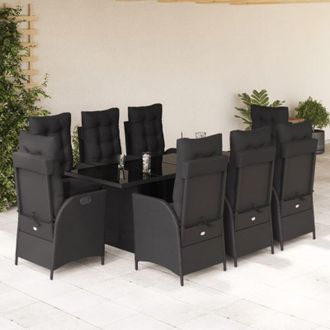 vidaXL Set De Comedor De Jard&iacute;n 9 Pzas Y Cojines Rat&aacute;n Sint&eacute;tico Negro Vidaxl
