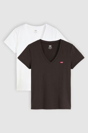 Levi's Camiseta de cuello de pico Perfect (paquete de 2) - Mujer - 2XS - Multicolor / 2 Pack V Neck White + & Caviar