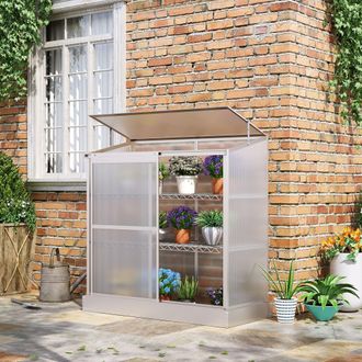 OUTSUNNY 4x2ft 3-Tier Greenhouse Outdoor Plant Grow Aluminium w/ Roof Door in Silver