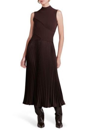 Derek Lam Maizie Sleeveless Pleated Mixed-Media Dress in Chocolate at Nordstrom Rack, Size X-Small