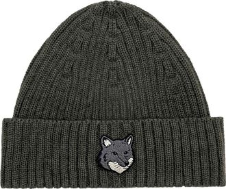 Maison Kitsun&eacute; Grijze Fox Head Beanie Stijlvolle Bescherming - unisex - Hoeden - Groen - ONE Size - Wol - Accessoires