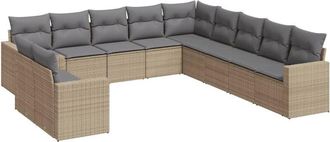 vidaXL Set De Sof&aacute;s De Jard&iacute;n 11pzas Con Cojines Rat&aacute;n Sint&eacute;tico Beige Vidaxl